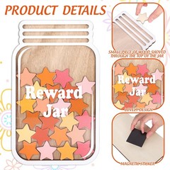 39 Pcs Boho Star Wooden Reward Jar Pink Orange Star Wood Cutouts with Magneti…