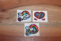 Vintage KEM Prism Sticker mods Rainbows hearts Bee Dove Bird Love lot of 3 1980s