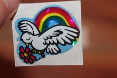 Vintage KEM Prism Sticker mods Rainbows hearts Bee Dove Bird Love lot of 3 1980s