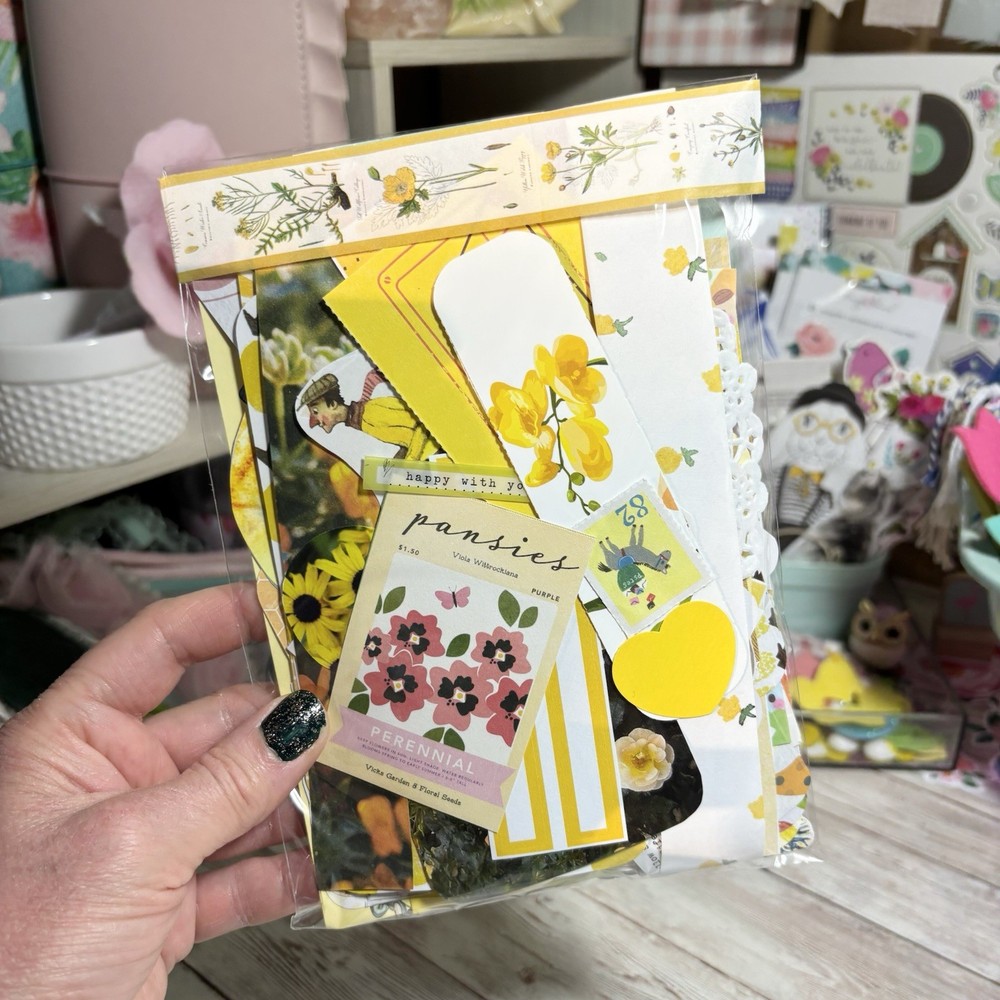 Junk Journal Paper Scrap Pack Kit 100 Pieces Yellow Theme Ephemera Planner Decor