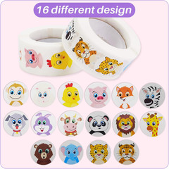 1000 Cute Animal Stickers – 1″ Diameter, 2 Rolls, 16 Designs