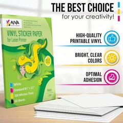 Laser Printer Vinyl Sticker Paper – 50 Waterproof Sheets