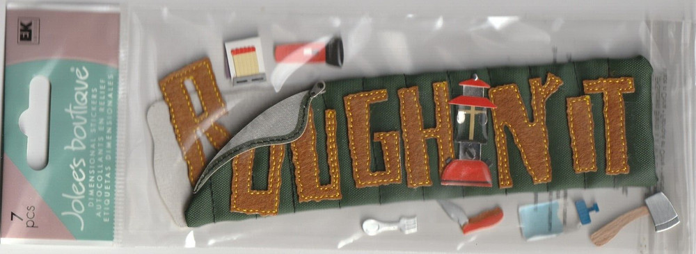 Vintage Jolee’s ROUGHIN’ IT Boy Scout theme 3-D stickers 85754 Fast FREE ship!