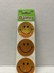 Vtg Sandylion Stickers Large Orange Happy Smile Face Shiny Foil Scrapbooking
