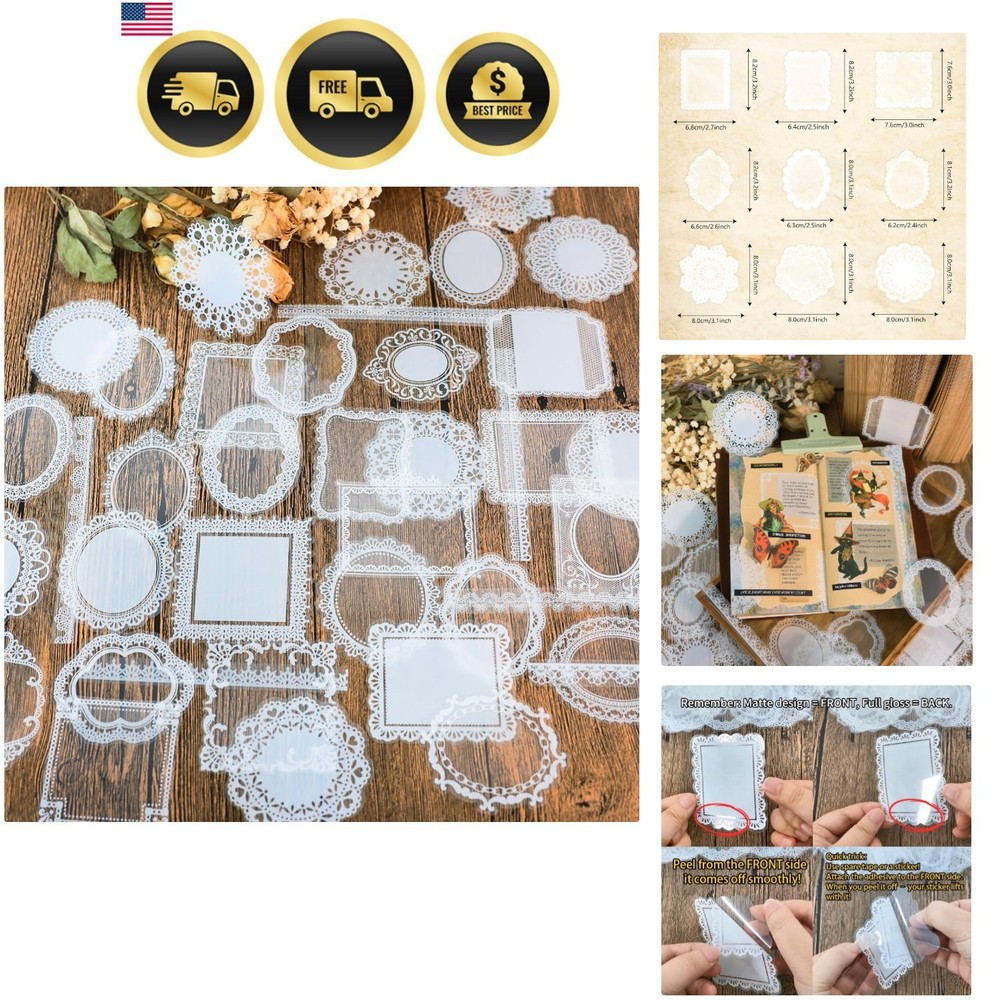 120 PCs Lace Scrapbook Stickers,Waterproof Cutout Transparent Sticker PET Tra…
