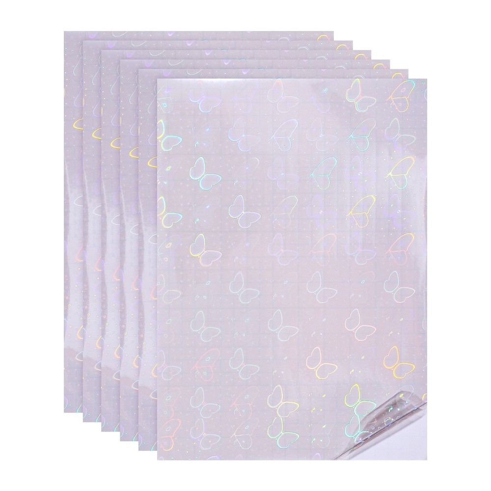 12x8in Holographic Laminate Sheets 6Pcs Sticker Paper Butterfly Pattern