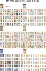 6 Sets 300 Pcs Washi Stickers Book, Vintage Aesthetic Sticker Set for Journaling