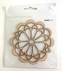Kaisercraft WOODEN FLORAL FLOURISHES Lot of 3 Embellishments