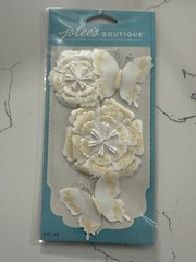 Jolee’s Boutique Dimensional Sticker 4PC White Glitter Butterfly Paper Flowers