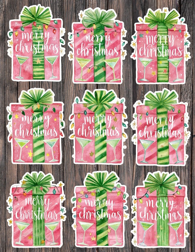 Merry Christmas Present Die Cut Vinyl Stickers Scrapbooking Laptop Waterbottle