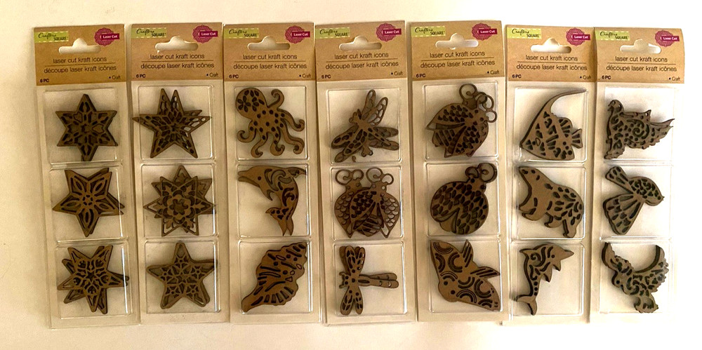 7 Packs Crafters Square Laser Cut Kraft Icons Assorted 6pcs Each Packet New