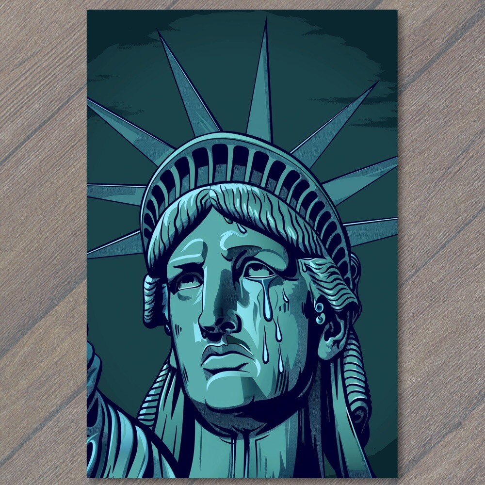 STICKER Sorrowful Statue of Liberty Weeps New York City USA State Sad Crying