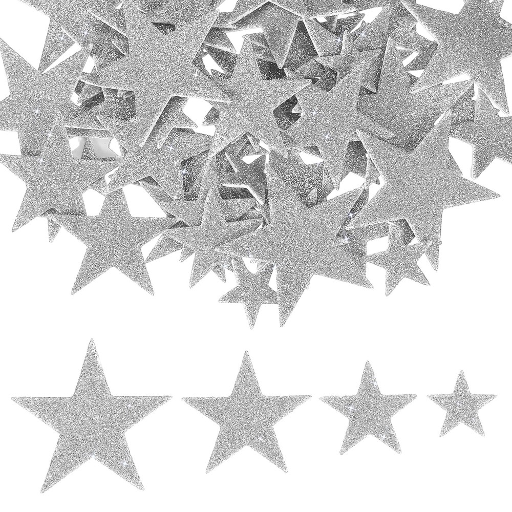Star Foam Stickers, 70Pcs EVA Self Adhesive Glitters, Silver