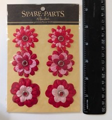 Red & Pink Fabric Flowers Scrapbooking Brads By The Paper Studio Spare Parts