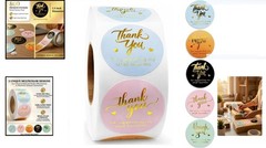 Thank You Stickers Roll 800pcs 1.5 Inch Multicolor Waterproof Self-Adhesive