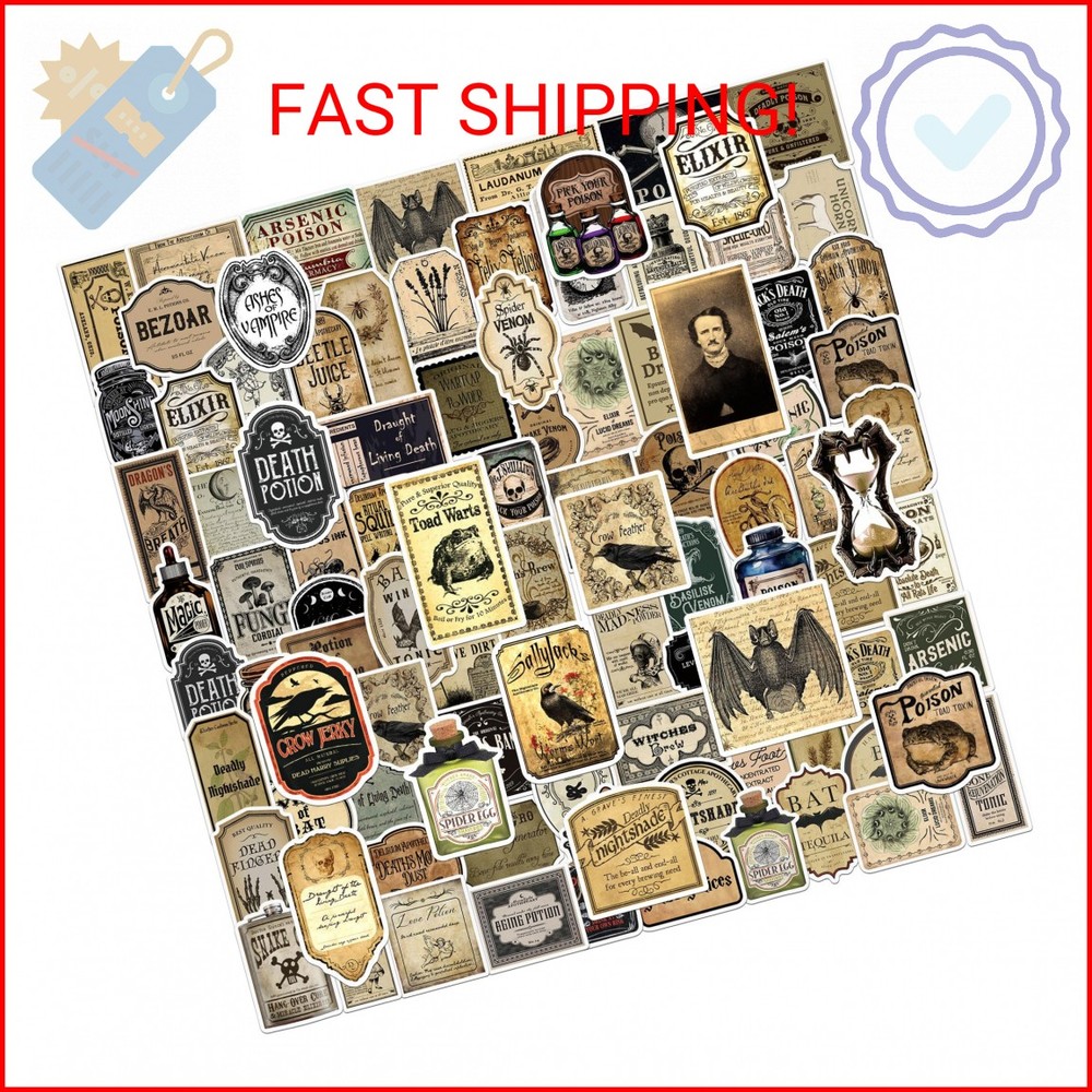 JUNEBRUSHS 324 Pcs Potion Labels Scrapbook Stickers Vintage Gothic