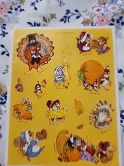 Vintage Hallmark Thanksgiving Fall themed sticker sheet, cute woodland animals
