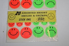 NOS 3 Sheets Vintage Assorted Bright Smiles & Grumps Stick Ons Stickers