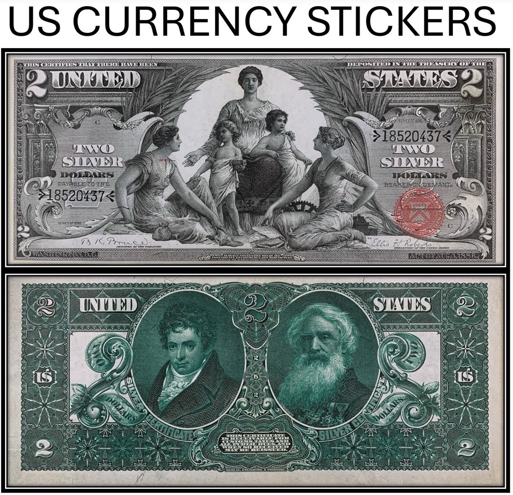 $2 Two Dollar 1896 Silver Certificate (US CURRENCY STICKERS)
