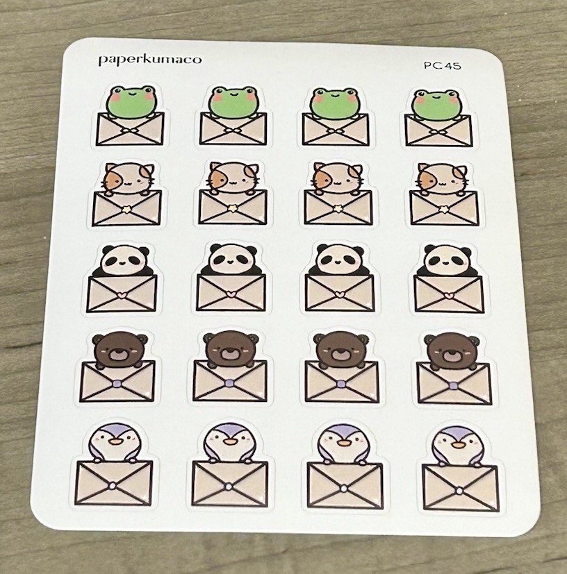 NEW PaperKumaCo “Mail Critters” Sticker Sheet Paper Kuma Co PKC Stickers