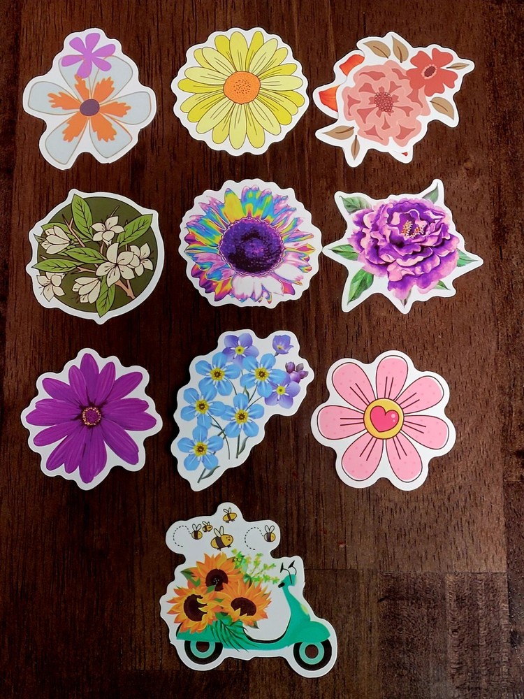 STICKERS x 10 Flowers Various Sunflowers Daisies Blue Purple Craft D22AB7