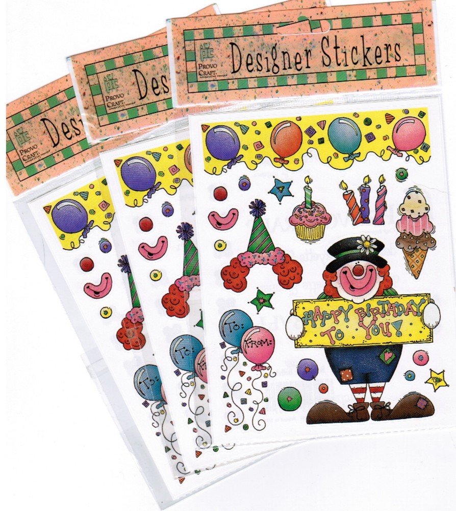Happy Birthday Clown Balloon 3 New Packs Scrapbook Stickers Provo Craft 6 Sheets