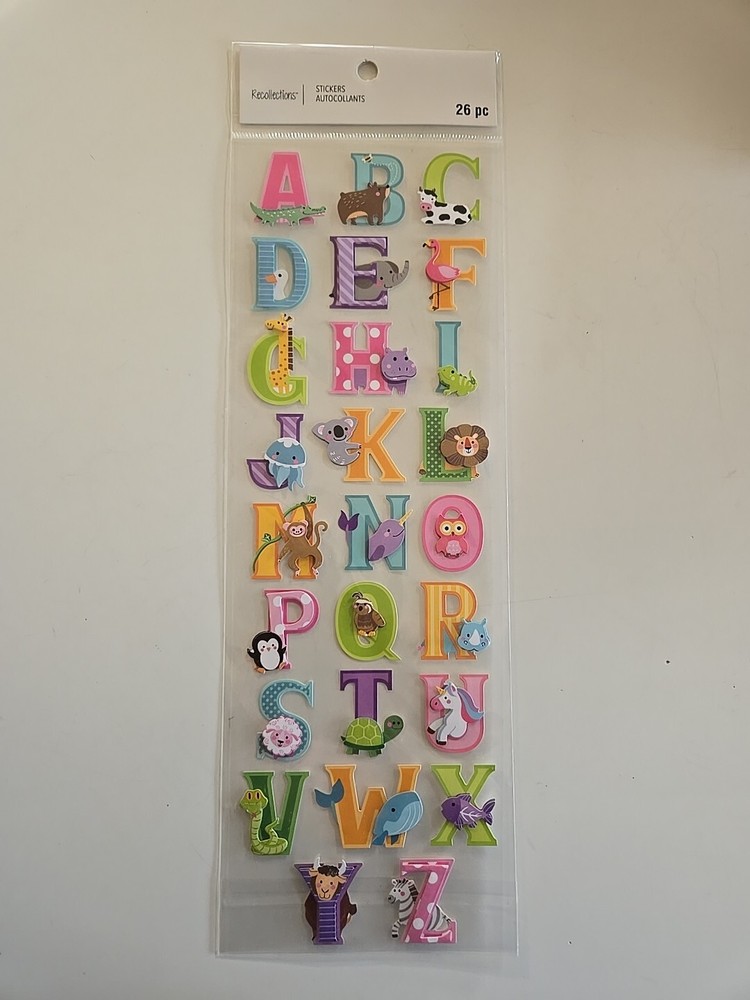 Recollections ALPHABET WITH ANIMALS CUTE Scrapbooking Stickers