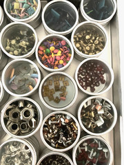 #2 – METAL CASE w/ 40 CONTAINERS – SCRAPBOOKING EMBELLISHMENTS – EYELETS,BRADS++