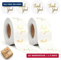 1000 PCS Thank You Stickers Roll – 2 Rolls 1 Inch Round Clear Self-Adhesive Stic