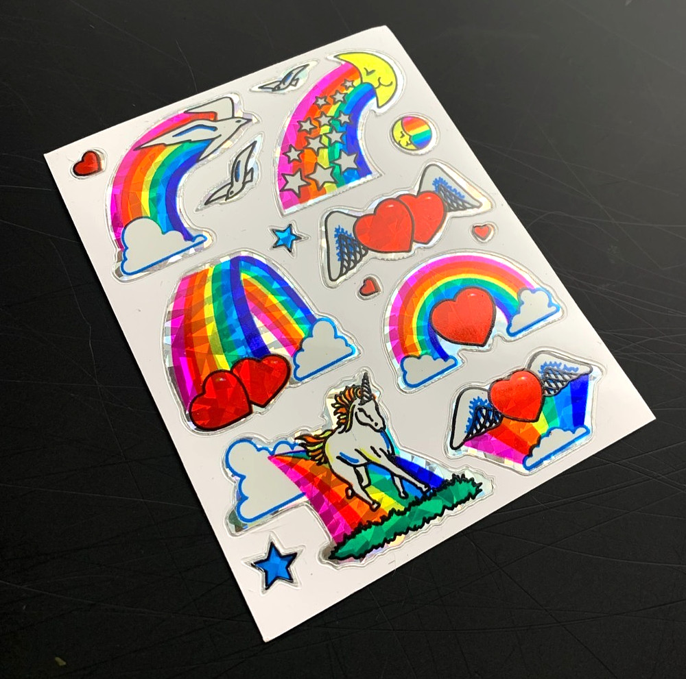 UNICORN PEGASUS wings stars RAINBOW HEART VINTAGE sticker Prism Prismatic foil