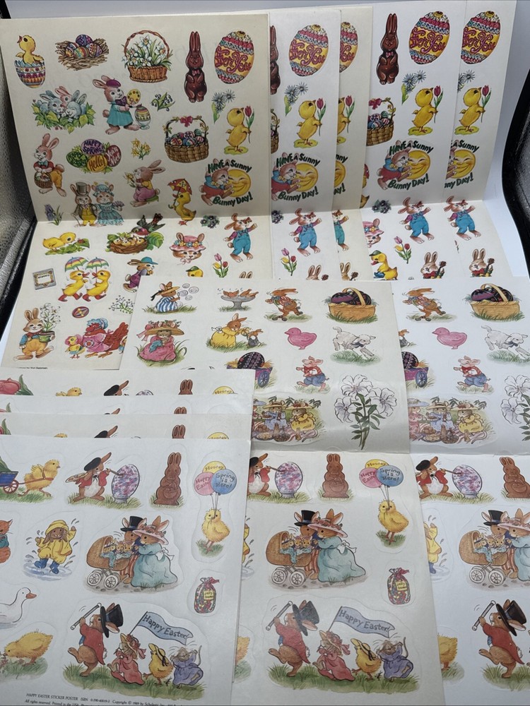 Lot 100s Vintage SCHOLASTIC Happy Easter Stickers NEW 1980s Bunnies, Chicks