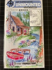 New ART IMPRESSIONS rubber Stamp WATERCOLOR foundations WOODEN CABIN freeUSAship