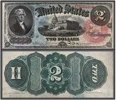 $2 Two Dollar 1869 Legal Tender Note (US CURRENCY STICKERS)