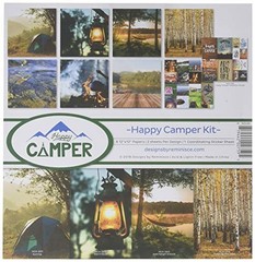 12×12 Scrapbook Paper Sticker Kit Camping Hiking Outdoor Album Pages 8 Sheets