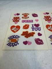 Vtg Love Romance sticker sheet, SWAK, Kissy Kissy, Love, XOXO, Huggy Huggy..
