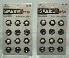NIP Spare Parts Antiqued Silver/Clear Brads Embellishments Faux Pearl