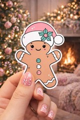 Pink Whimsical Christmas Sticker Set – 12 Piece