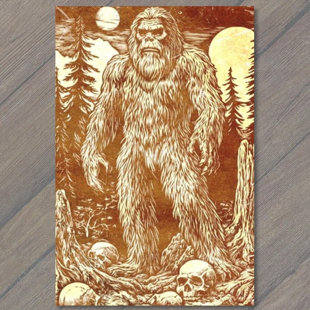 STICKER Bigfoot Walking Moonlit Forest Skulls Trees Mythical Creature Strange