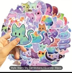 50 Cute Cat Starry Sky Kitty Kitten Space Astral Galaxy Sticker – Meme Kawaii