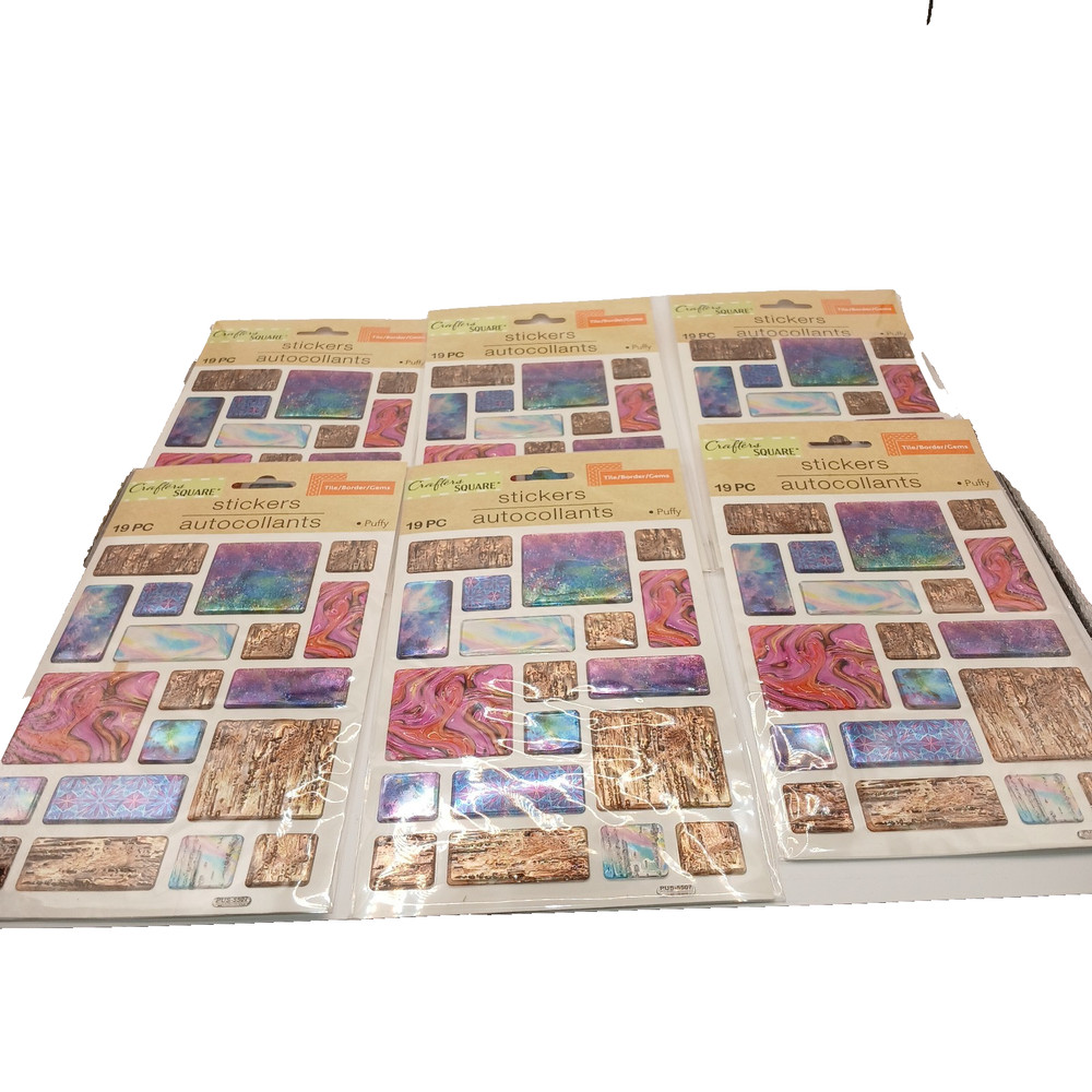 Lot Of 6 Crafter’s Square Texture Puffy Stickers Tile Border Gems 19 PC Each X 6