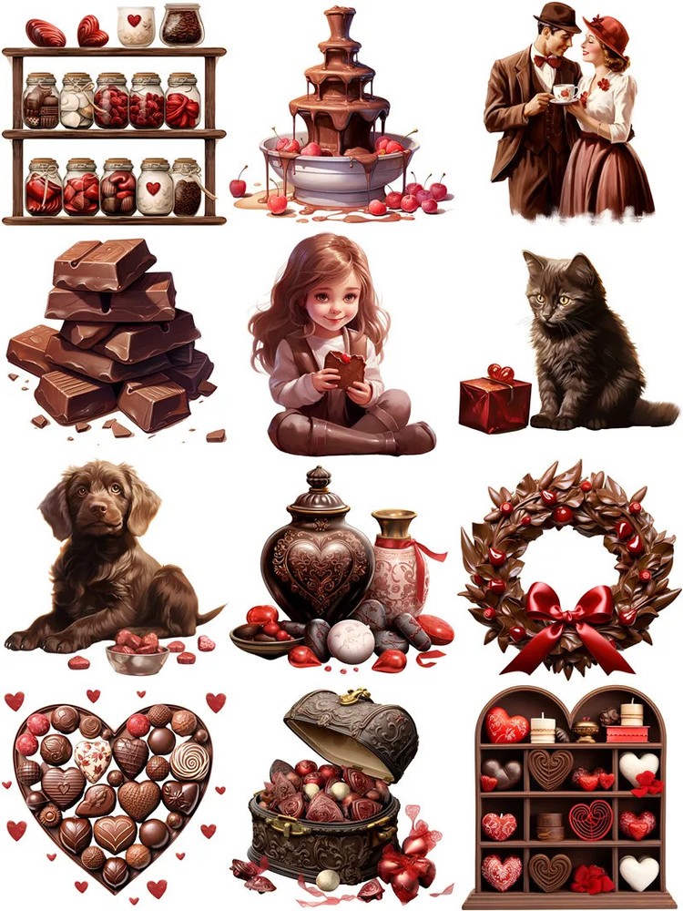 Valentines Chocolates Puppy Kitten Stickers Stationery Journal Scrapbook Craft