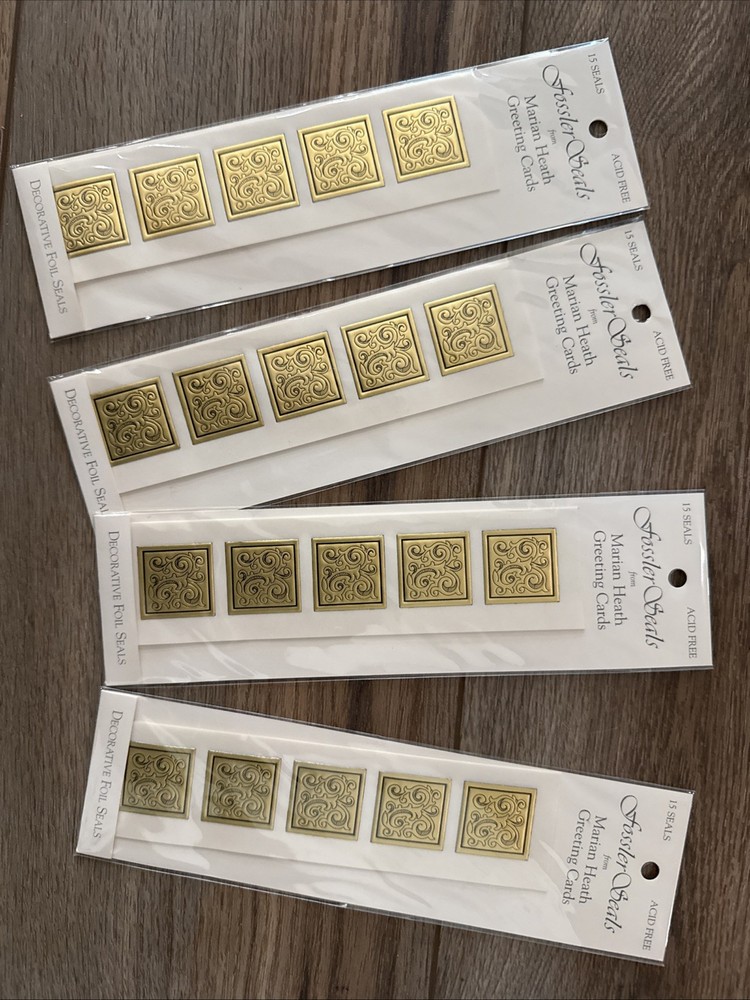 Fossler Seals Gold Small Square Fleur Marian Heath Tags Cards Envelopes LOT 4