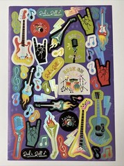 Rock Roll Guitar Rock On Music Microphone Drums Peace Stickers Single Sheet New