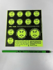 1972 Mr. YUK Pittsburgh Poison Control Center Sticker Sheet And Pencil NEW