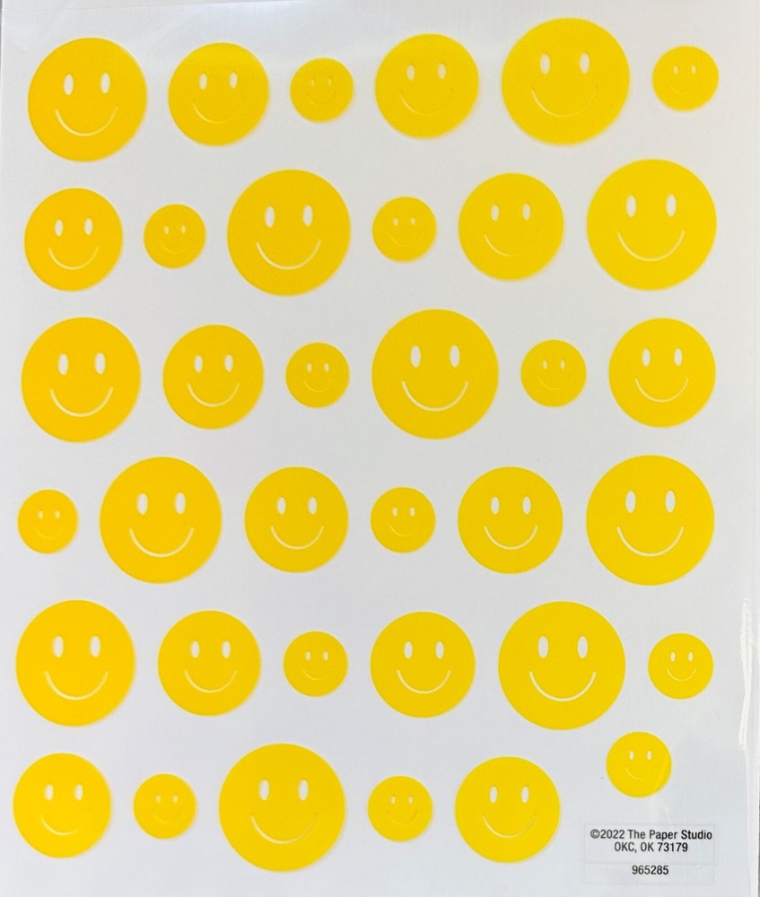 2 Sheets Yellow Happy Smile Face Stickers Papecraft Crafts Planner Supply