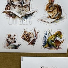Book Reading Animal Stickers 3 Sheets Scrapbooking Junk Journal Collage Cards