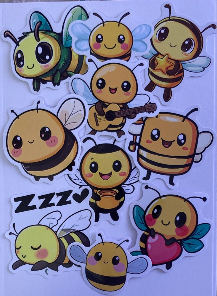 SET #3 ~ 10 Cute Bumble Bee Stickers Glossy Junk Journal Supplies Scrapbooks