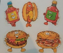 Vintage 80s Scratch & Sniff stickers Hallmark Junk Fast Food stick ons faces