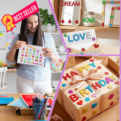 WSICSE 584Pcs Glitter Letter Stickers, 8 Colors 3D Self-Adhesive Multicolor