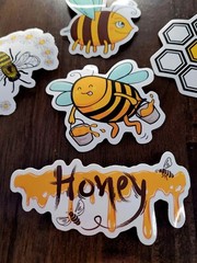 STICKERS x 5 Honey Bee Happy Apiculture Beehive Cartoon Large Sticker BEE9A